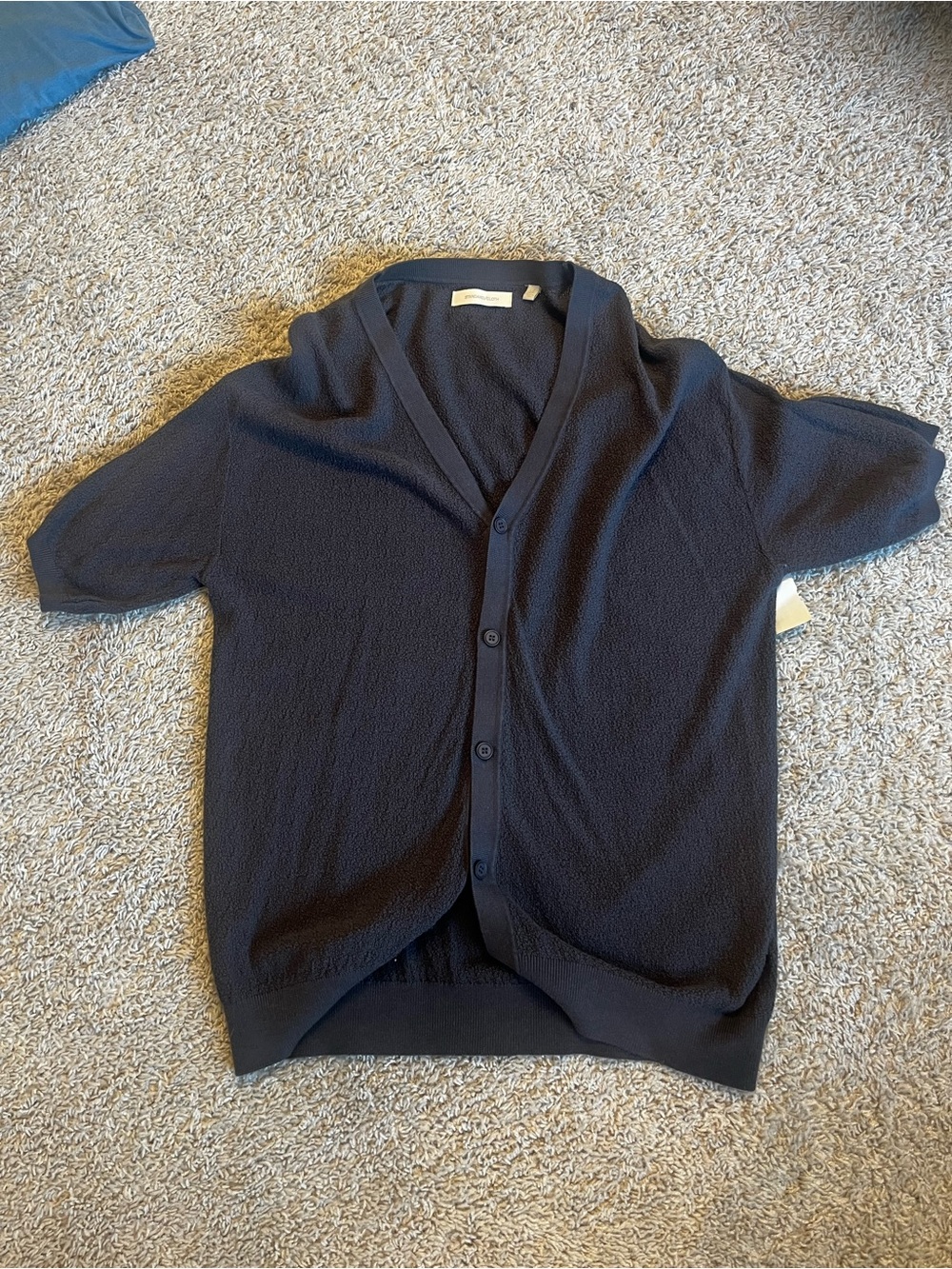 Urban Outfitters Men's Navy Short-Sleeve Button-Up Cardigan
